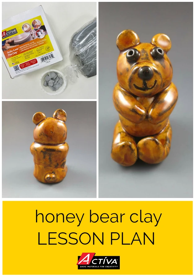 In this free art lesson plan, learn how to create adorable honey bear clay pieces with your students!  This intro to kiln fire clay lesson is wonderful for elementary students.  Get the free art lesson plan on our website.